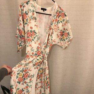 White floral wrap dress